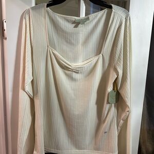 RYEGRASS nwt ivory Ribbed Top Shirt Long Sleeve rouched XXL fitted like xl